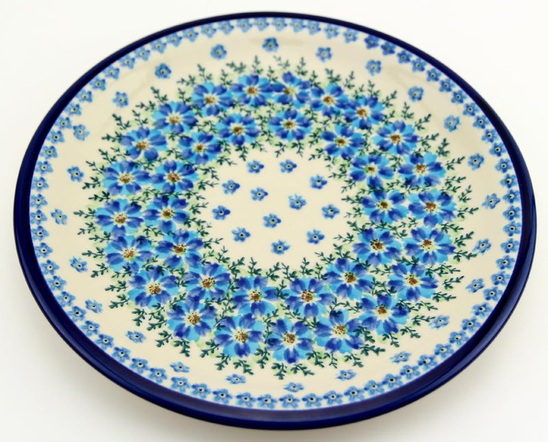 Polish Pottery Market Polish Pottery 11 Inch Dinner Plate from Zaklady Boleslawiec in Blue Blossom Elegance Design - Image 2
