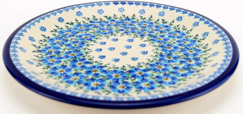 Polish Pottery Market Polish Pottery 11 Inch Dinner Plate from Zaklady Boleslawiec in Blue Blossom Elegance Design - Image 1