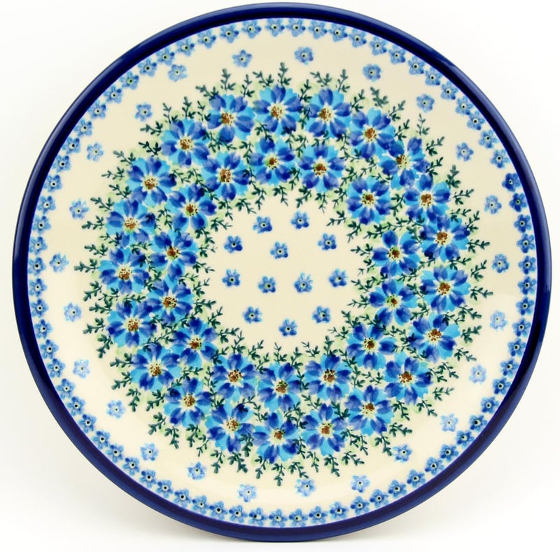Polish Pottery Market Polish Pottery 11 Inch Dinner Plate from Zaklady Boleslawiec in Blue Blossom Elegance Design - Image 3