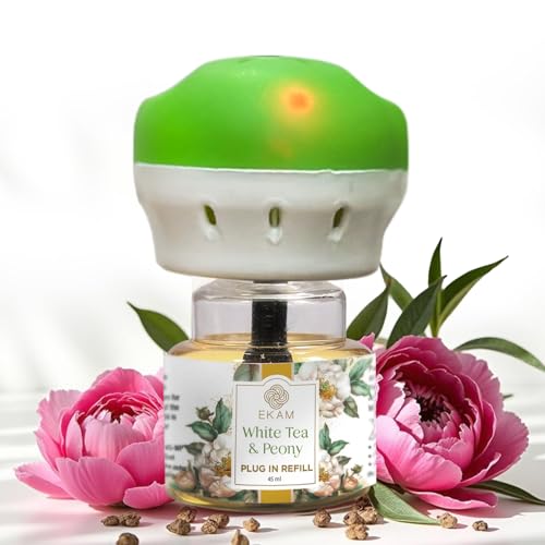 EKAM Plug-In Air Freshener Kit (Machine + 45ml Refill) | White Tea & Peony Scent | Long-Lasting Aroma for 125 Days / 500 Hours | Ideal for Rooms & Bathrooms - Image 1