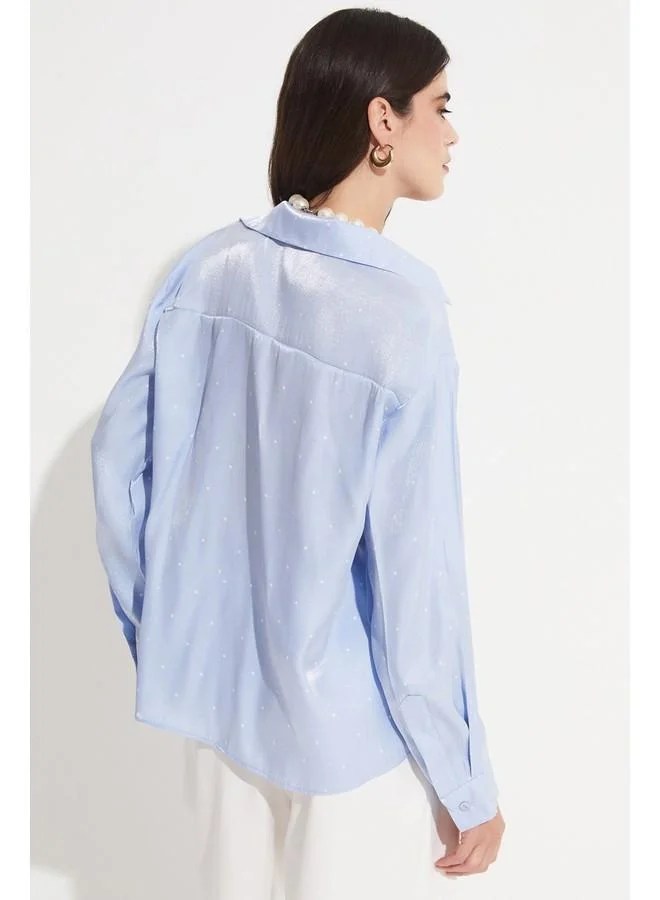 JUNE June Women Viscose Blend Polka Dot Patterned Woven Shirt Blue - White