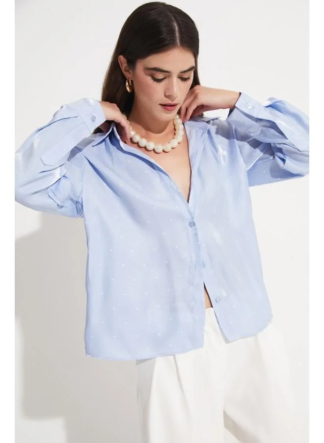 JUNE June Women Viscose Blend Polka Dot Patterned Woven Shirt Blue - White