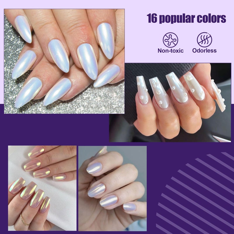 Artdone 16Jars Chrome Nail Powder Magic White Pearl Kit Colored Mirror Effect Silver Gold Metallic Stuff Holographic Dip Nail Pigment Powder For Resin Craft & Nail Art Accessories Decoration Supplies - Image 5