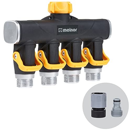 Melnor 65135AMZ 4 Way Lever Flow Through Valve Connector Bundle, Yellow, Black - Image 1