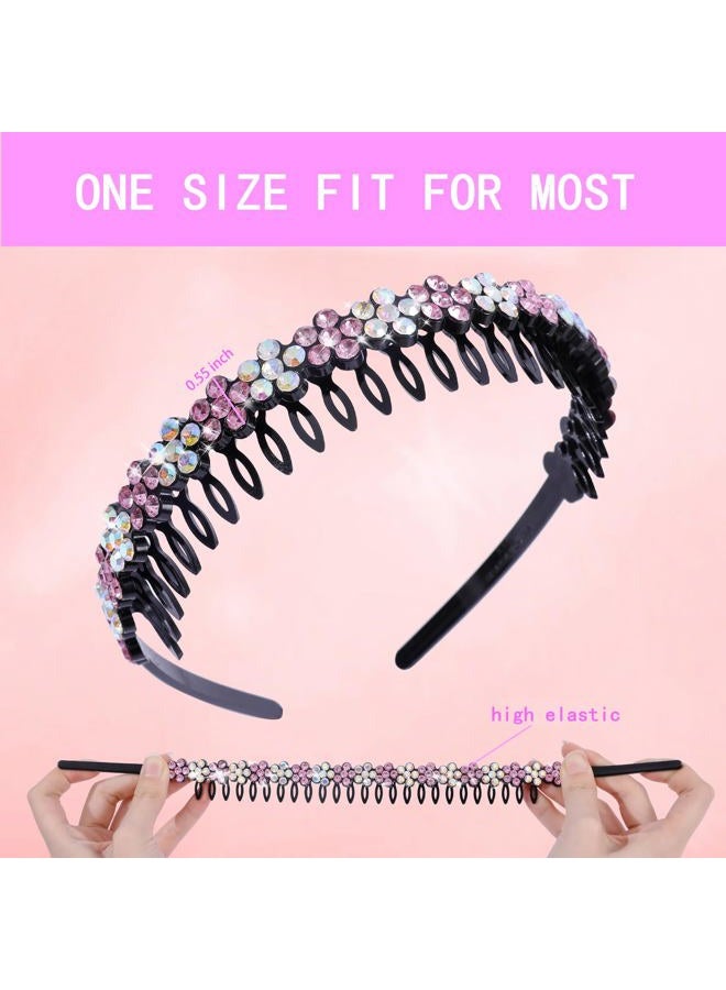 Cutewing Rhinestone Headband with Teeth Comb Flower Glitter Headband for Women Girls Sparkly Crystal Plastic Hairband Non Slip Hair Hoop Hair Accessories for Ladies Girls with 4PCS - Image 3