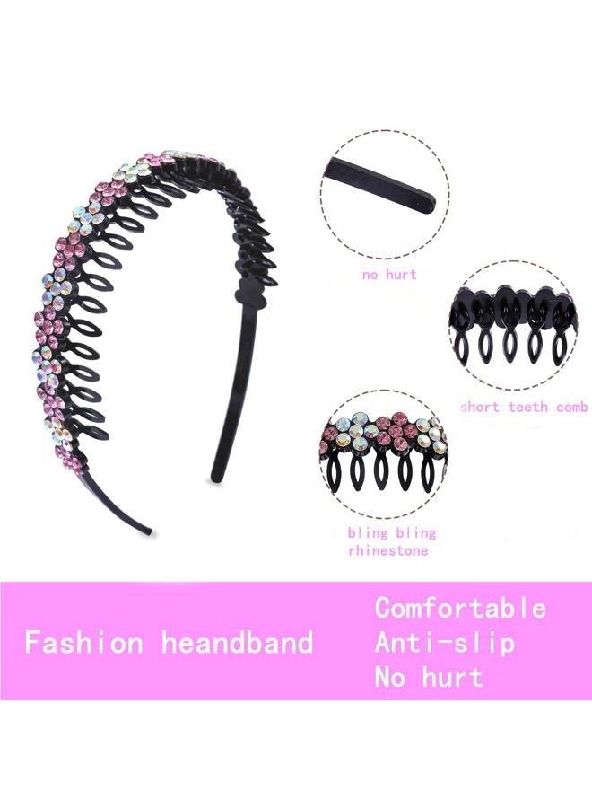 Cutewing Rhinestone Headband with Teeth Comb Flower Glitter Headband for Women Girls Sparkly Crystal Plastic Hairband Non Slip Hair Hoop Hair Accessories for Ladies Girls with 4PCS - Image 2