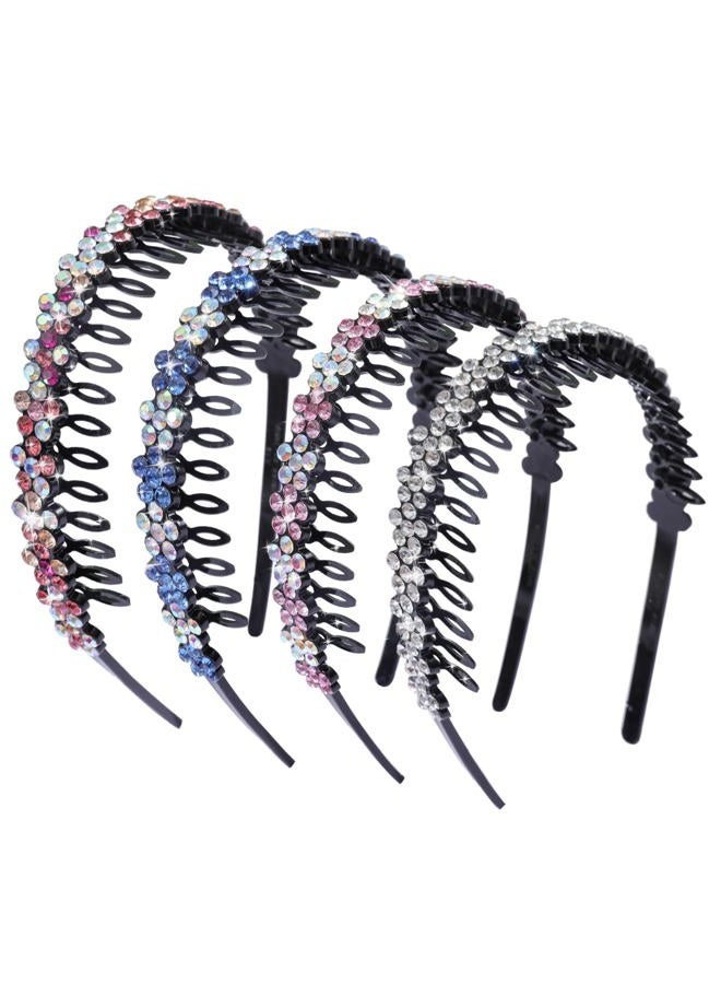 Cutewing Rhinestone Headband with Teeth Comb Flower Glitter Headband for Women Girls Sparkly Crystal Plastic Hairband Non Slip Hair Hoop Hair Accessories for Ladies Girls with 4PCS - Image 1