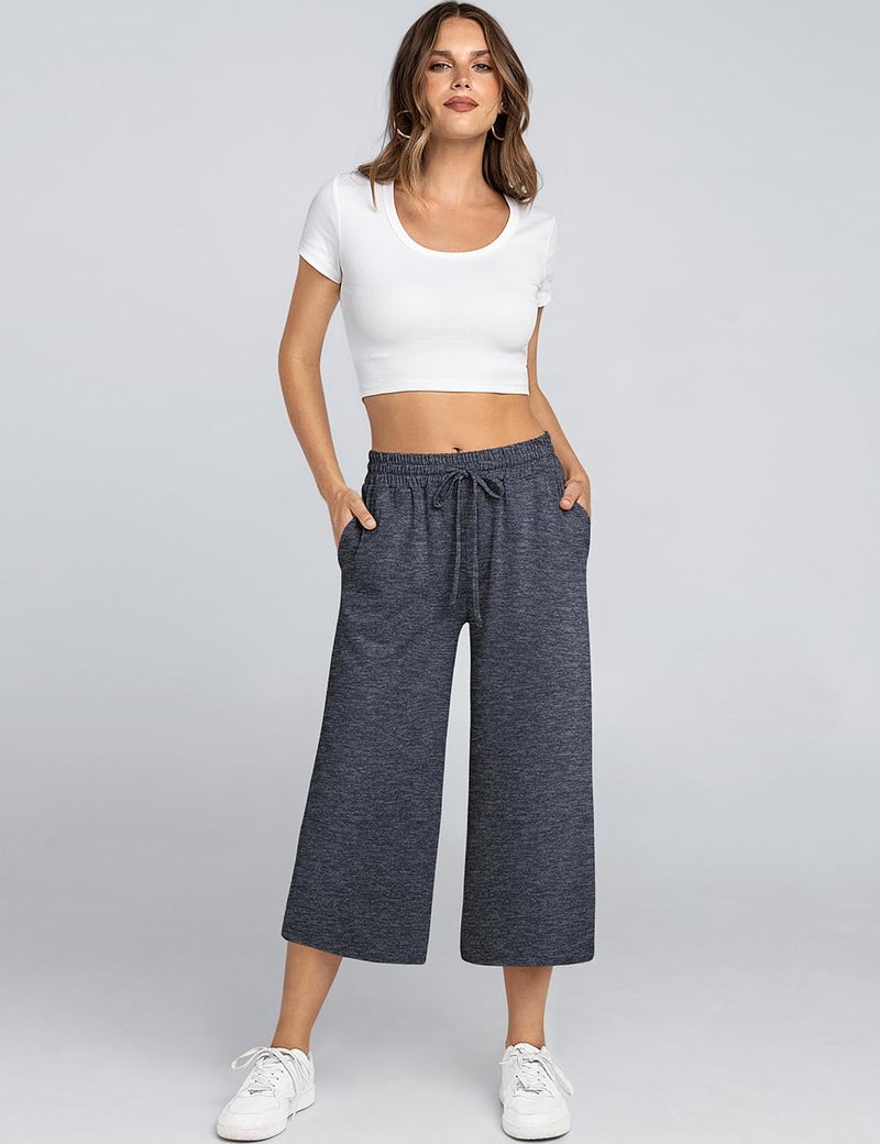 TARSE Yoga Pants for Women Plus Size Capri Casual Wide Leg Yoga Sweatpants Loose Soft Pajamas with Pockets (HeatherNavy,5XL) - Image 2