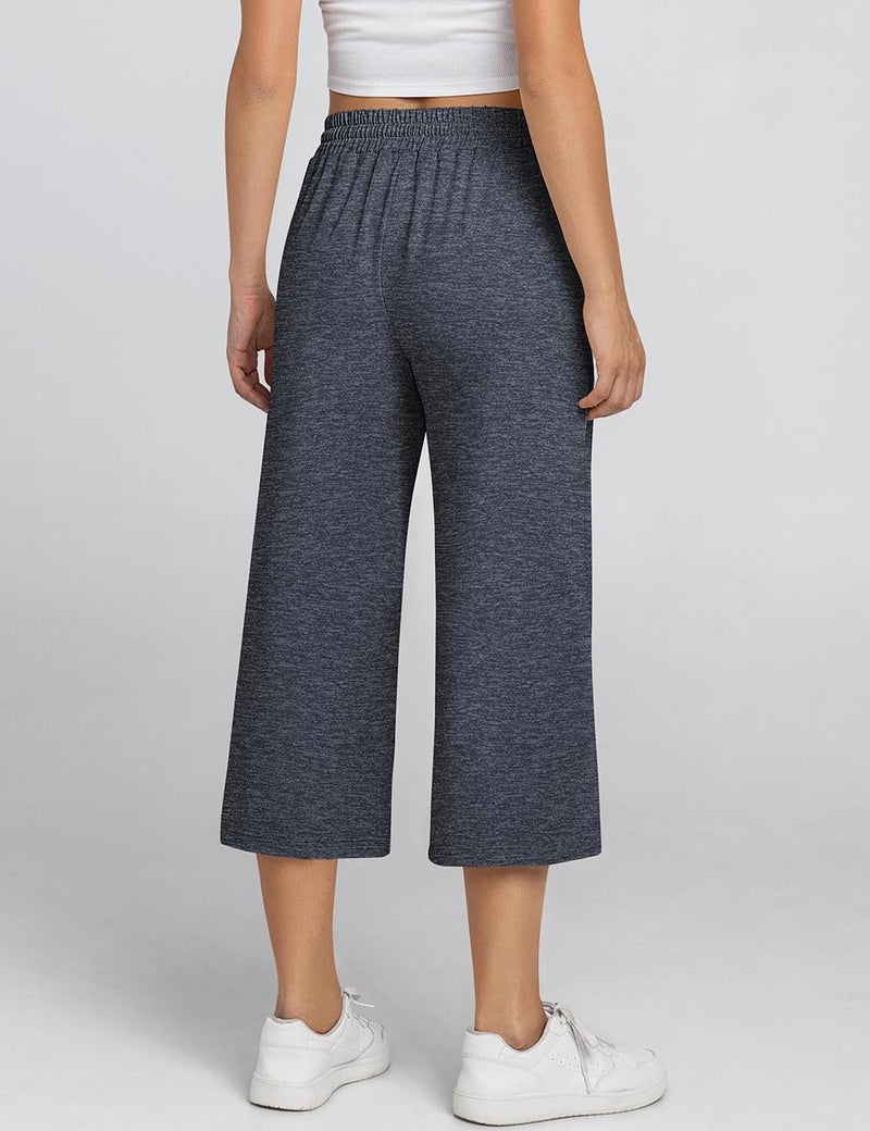 TARSE Yoga Pants for Women Plus Size Capri Casual Wide Leg Yoga Sweatpants Loose Soft Pajamas with Pockets (HeatherNavy,5XL) - Image 3