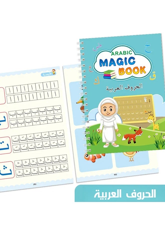 Handwriting Copybook Magic Calligraphy Practice Book For Kids,Reusable Tracing Practice kit.Included Easy Grip Pen & Refill 4 books Math Numbers English Alphabet Drawing (A4) - Image 2