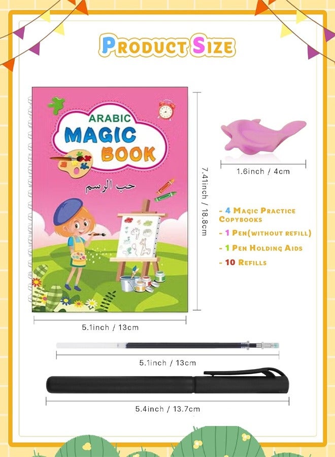 Handwriting Copybook Magic Calligraphy Practice Book For Kids,Reusable Tracing Practice kit.Included Easy Grip Pen & Refill 4 books Math Numbers English Alphabet Drawing (A4) - Image 3
