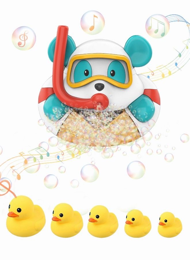 Baby Bath Toys Set with 5 Different Size Ducks Automatic Bubble Blower and Rubber Yellow Ducks Bubble Bath Maker Little Bear Shaped Bathtub Play Songs for Toddlers 
