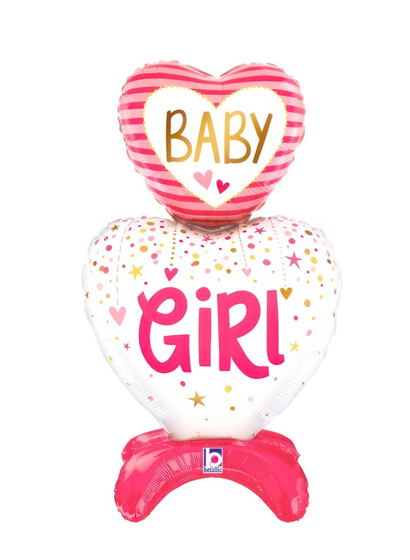 Betallic 28" Foil Balloon Standup Baby Girl Hearts - Image 1