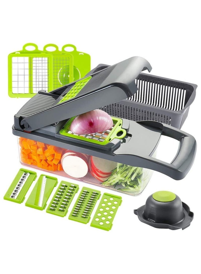 Gulf Trend Vegetable Chopper Slicer Dicer - 12-in-1 Fruits Cutter Mandoline Slicer Food Chopper/Cutter with 7 Stainless Steel Blades, Adjustable Slicer & Dicer with Storage Container - Image 1