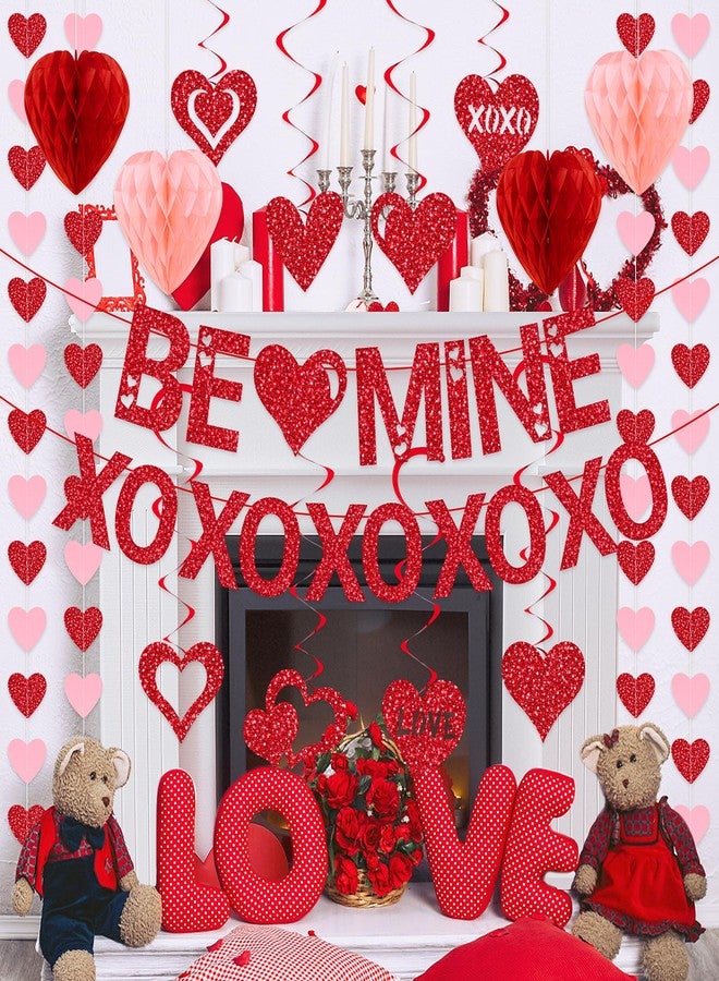 زينة عيد الحب جاهزة للتعليق، لافتة حمراء مكتوب عليها "كن لي XO"، أكاليل قلوب، زينة حلزونية معلقة، وزينة على شكل خلية نحل على شكل قلب، لوازم الحفلات، ديكور عيد الحب، ديكور المنزل، ذكرى الزواج، غرفة النوم - Image 4
