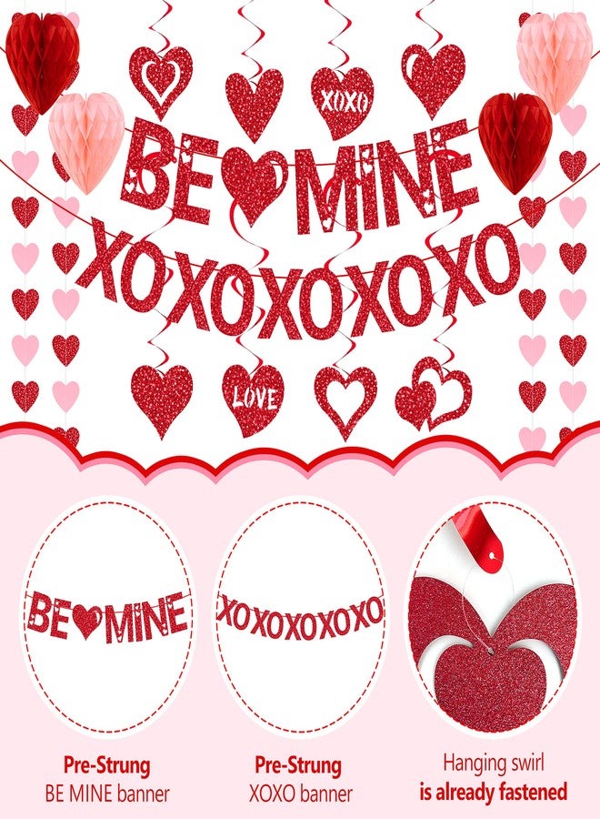 زينة عيد الحب جاهزة للتعليق، لافتة حمراء مكتوب عليها "كن لي XO"، أكاليل قلوب، زينة حلزونية معلقة، وزينة على شكل خلية نحل على شكل قلب، لوازم الحفلات، ديكور عيد الحب، ديكور المنزل، ذكرى الزواج، غرفة النوم - Image 3