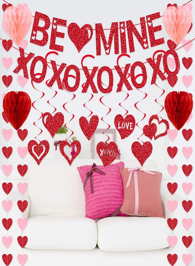 زينة عيد الحب جاهزة للتعليق، لافتة حمراء مكتوب عليها "كن لي XO"، أكاليل قلوب، زينة حلزونية معلقة، وزينة على شكل خلية نحل على شكل قلب، لوازم الحفلات، ديكور عيد الحب، ديكور المنزل، ذكرى الزواج، غرفة النوم - Image 5