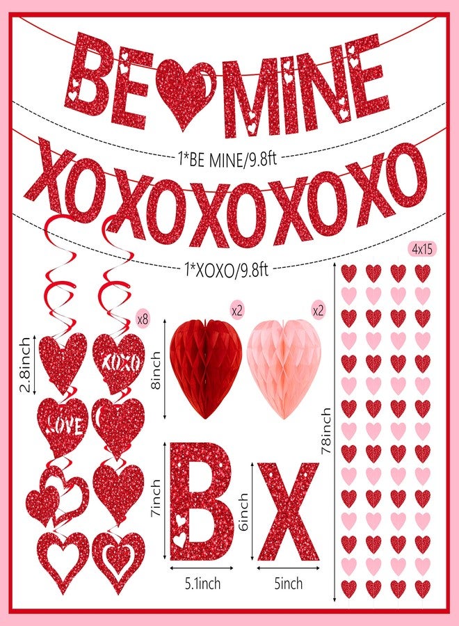 زينة عيد الحب جاهزة للتعليق، لافتة حمراء مكتوب عليها "كن لي XO"، أكاليل قلوب، زينة حلزونية معلقة، وزينة على شكل خلية نحل على شكل قلب، لوازم الحفلات، ديكور عيد الحب، ديكور المنزل، ذكرى الزواج، غرفة النوم - Image 2