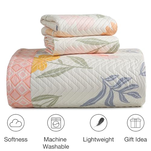 VAS COLLECTIONS Ultrasonic Bedcover Bedsheet Quilt Bedspread with 2 King Size Pillow Covers 90 x 100 inches Floral Printed Decorative Bed Cover King Size (Off White & Pink) - Image 2