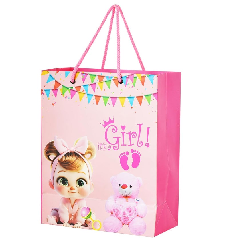 PPJ HAPPY BIRTHDAY ITS A GIRL CARTOON THEME PARTY 30 Pcs PAPER CARRY BAG 10 Inch X 8 Inch X 4 Inch RETURN GIFTHAPPY BIRTHDAYRETURN GIFTSGIFTSGIFT BAGSGIFT COVERS Pack of 30