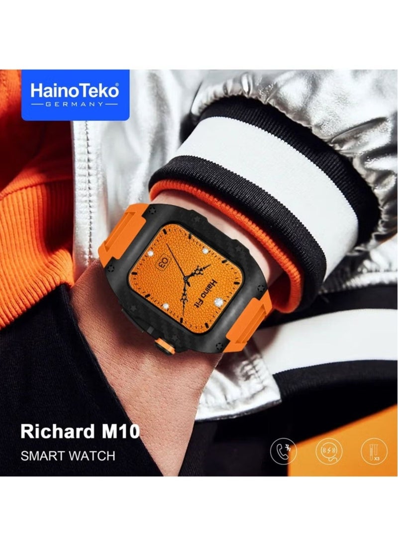 Haino Teko Richard M10 Smart Watch with Wireless Charger, 3 Pair Straps, and Inbuilt Protection Case – Stylish & Durable Watch for Men & Boys, Fitness Tracker, Heart Rate Monitor, Waterproof, 1.7" Display, Black, Blue, Red Straps Included – All-in-One Smart Watch for Health Monitoring, Notifications, and Personal Style with Long Battery Life and Ultimate Comfort. - Image 4