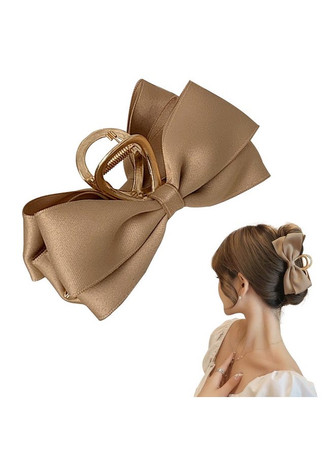 AEGYPIUS - Satin Bow Claw Clip Large Hair Bow Khaki Bow Hair Clip For Women Casual & Formal Wear Stylish And Elegant Big Hair Bow Nonslip Strong Hold For Girls And Women With Thick And Thin Hair - Image 1