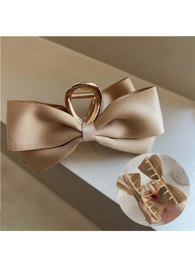 AEGYPIUS - Satin Bow Claw Clip Large Hair Bow Khaki Bow Hair Clip For Women Casual & Formal Wear Stylish And Elegant Big Hair Bow Nonslip Strong Hold For Girls And Women With Thick And Thin Hair - Image 1