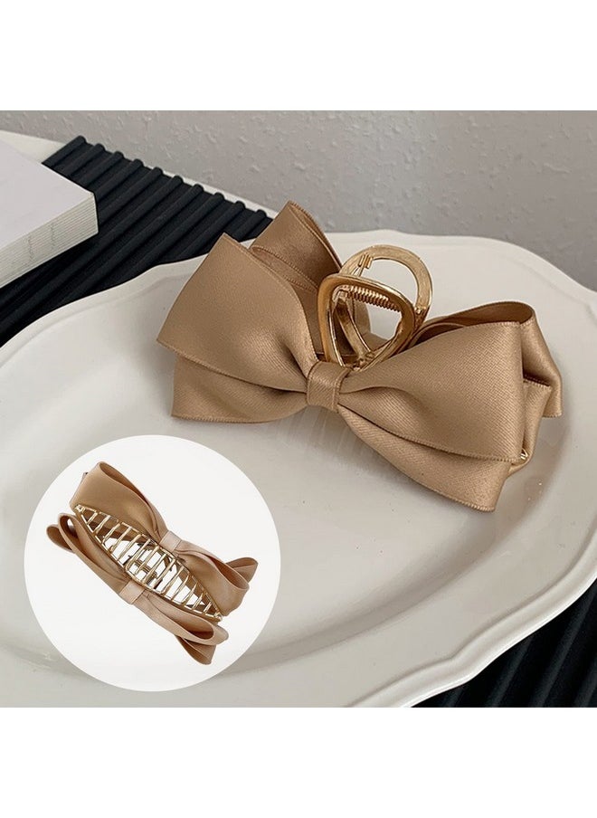 AEGYPIUS - Satin Bow Claw Clip Large Hair Bow Khaki Bow Hair Clip For Women Casual & Formal Wear Stylish And Elegant Big Hair Bow Nonslip Strong Hold For Girls And Women With Thick And Thin Hair - Image 1
