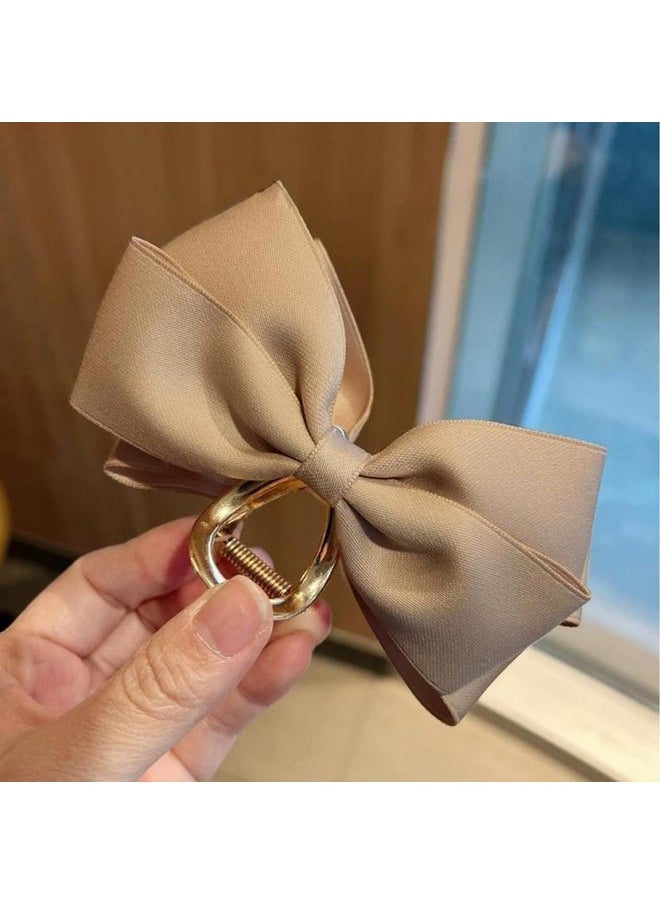 AEGYPIUS - Satin Bow Claw Clip Large Hair Bow Khaki Bow Hair Clip For Women Casual & Formal Wear Stylish And Elegant Big Hair Bow Nonslip Strong Hold For Girls And Women With Thick And Thin Hair - Image 1