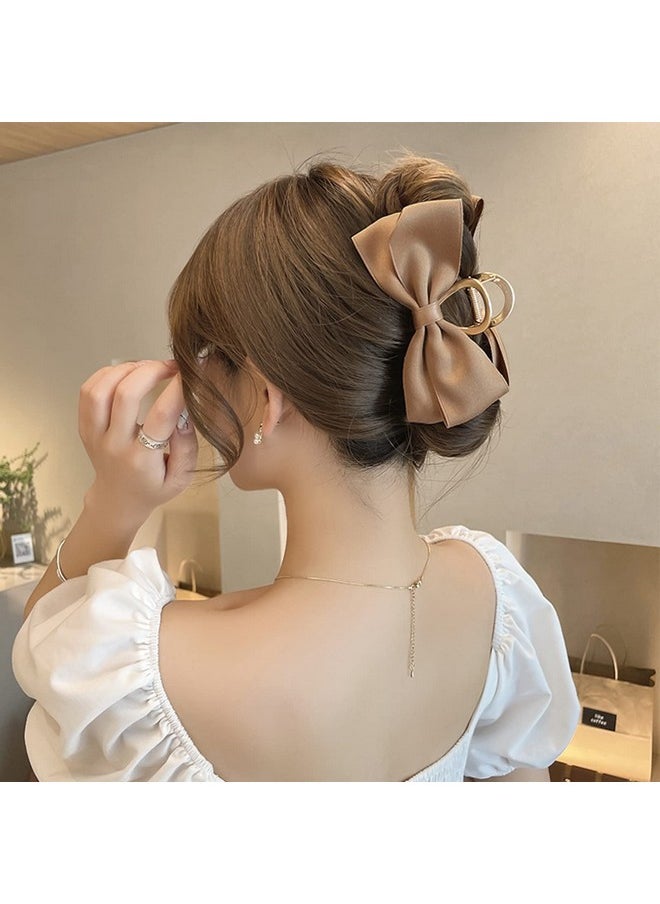 AEGYPIUS - Satin Bow Claw Clip Large Hair Bow Khaki Bow Hair Clip For Women Casual & Formal Wear Stylish And Elegant Big Hair Bow Nonslip Strong Hold For Girls And Women With Thick And Thin Hair - Image 1