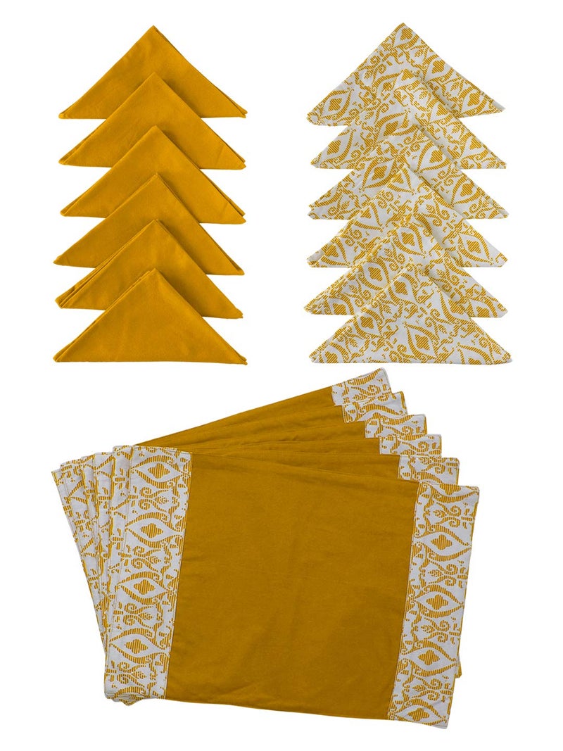 Dekor World Cotton Printed Table Cover with 4 Place Mat & 8 Napkin for Dining Table (Yellow, Table Cover (8 Seater)) - Image 3