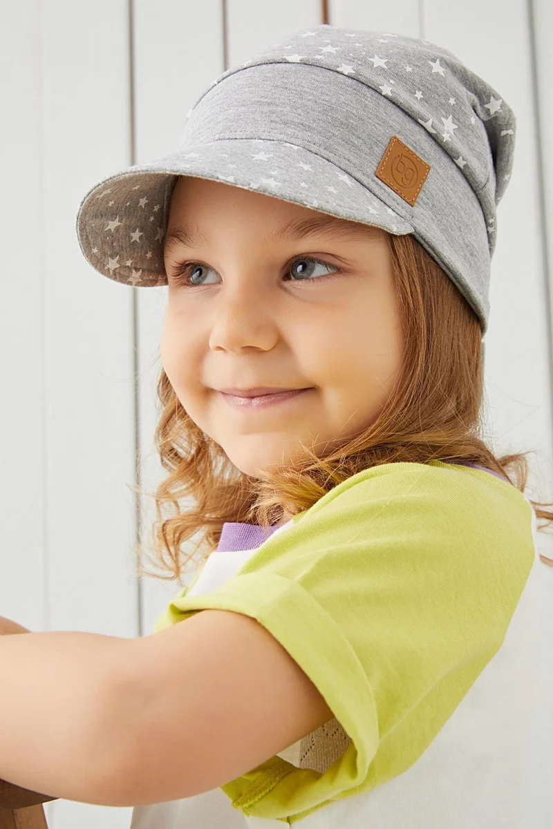 Babygiz 100% Cotton, Handmade, Extra Soft Baby Kids Gray Hat with Visor