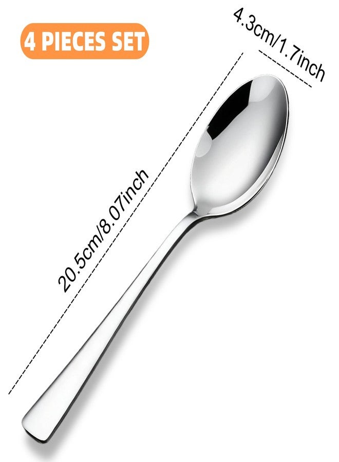 LANGMINGDE 4-Piece Soup Spoons Set, 8.26" Stainless Steel Large Dinner Spoon with 5.5" Long Handle for Soup, Cereal, Dessert, Serving, Dishwasher Safe - Image 2