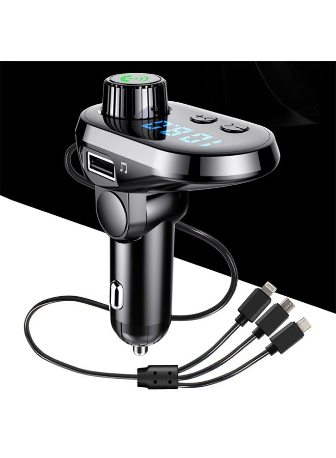 Dual USB Car Charger And Bluetooth 5.0 FM Transmitter Black  - Image 2
