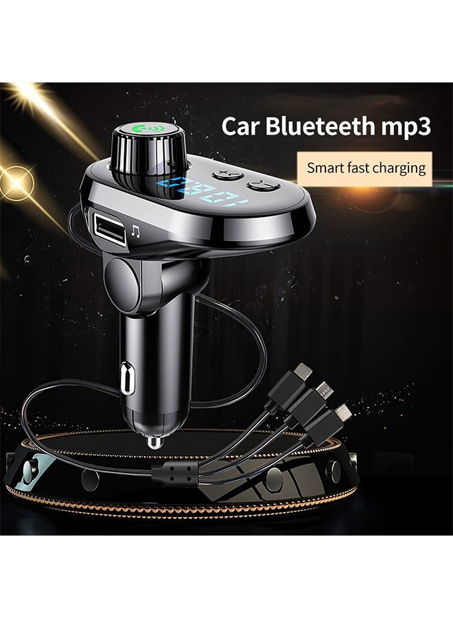 Dual USB Car Charger And Bluetooth 5.0 FM Transmitter Black  - Image 1