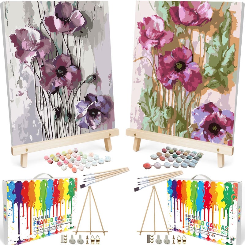 BAISITE Paint by Numbers Kit for Adults Beginners,16" Wx20 L 2 Pack Canvas for Painting Kits for Adults in Colorful Box 6566 Already Framed - Image 1