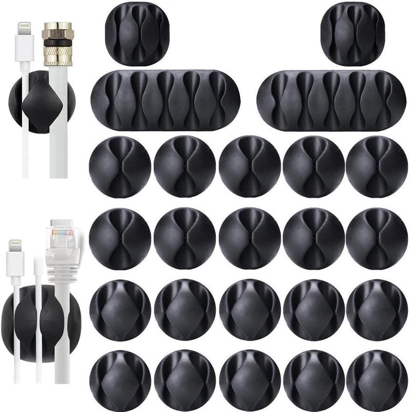 OHill Desk Cable Management Cord Organizer, 24 Pack Black Self Adhesive Cord Holder Cable Clips, Ideal Cable Organizer Wire Keeper for Desk, Nightstand, Phone Charger, Computer, Home, Office, Car - Image 1
