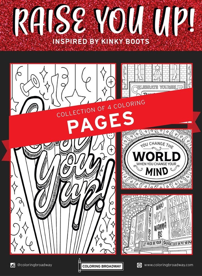 Coloring Broadway - Kinky Boots Inspired Coloring Pages (Set of 4) “Raise You Up” Collection, Broadway Musical Merchandise, Matte Card Stock (8 1/2” x 11”), Ideal Gift for a Broadway Theater Lover - Image 1