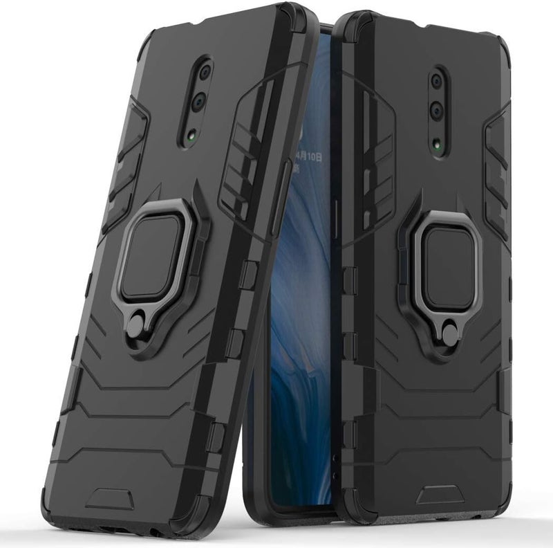 MaiJin Compatible with OPPO Reno Case, Metal Ring Grip Kickstand Bumper (Works with Magnetic Car Mount) Dual Layer Rugged Cover for OPPO Reno (Black) - Image 1