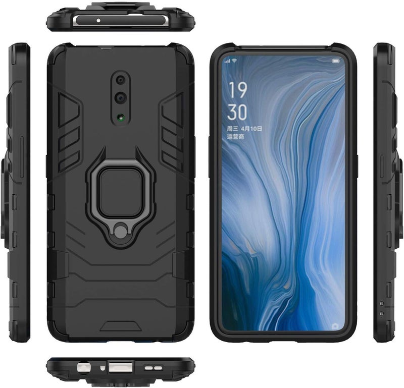 MaiJin Compatible with OPPO Reno Case, Metal Ring Grip Kickstand Bumper (Works with Magnetic Car Mount) Dual Layer Rugged Cover for OPPO Reno (Black) - Image 5