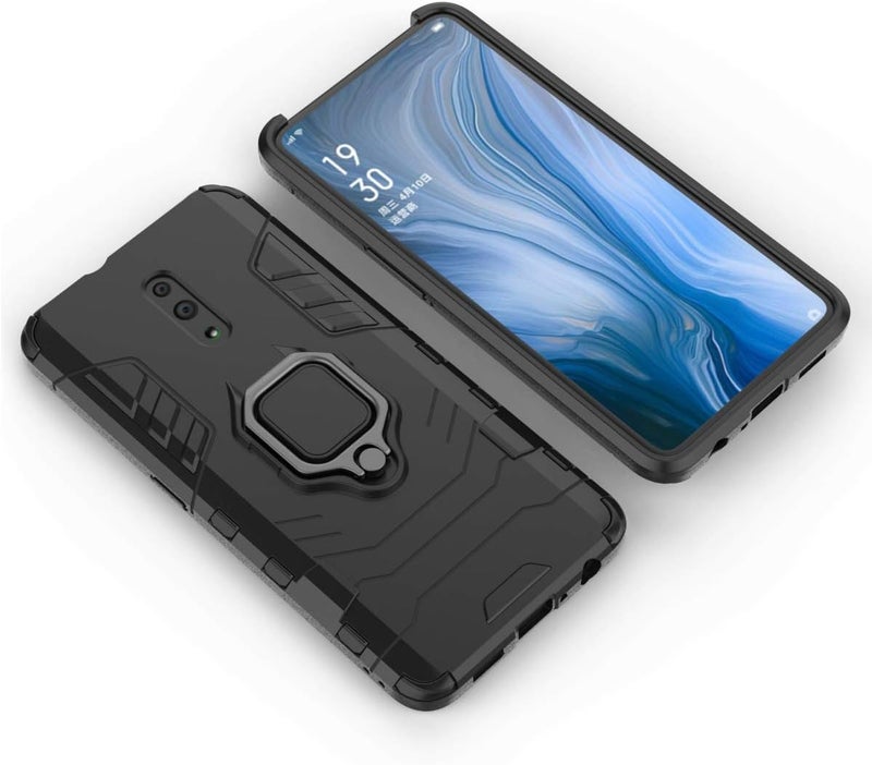 MaiJin Compatible with OPPO Reno Case, Metal Ring Grip Kickstand Bumper (Works with Magnetic Car Mount) Dual Layer Rugged Cover for OPPO Reno (Black) - Image 4