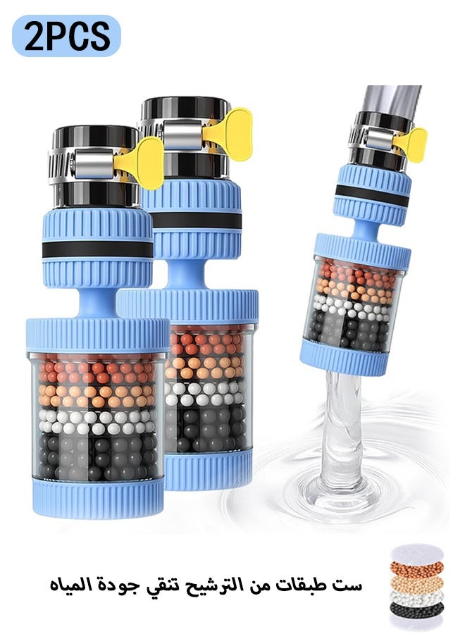 MXN 2 PCS Faucet Filters, 360° Rotating Faucet Water Filter, Activated Carbon Removes Chlorine Fluoride Heavy Metals Hard Water for Home Kitchen Bathroom (Blue) - Image 1