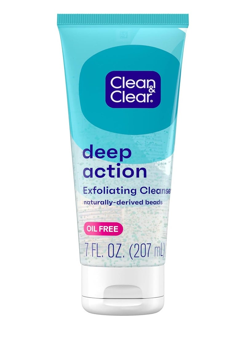 CLEAN & CLEAR Deep Action Exfoliating Cleanser with Pro-Vitamin B5 Oil Free Face Wash, 7 fl oz  - Image 1
