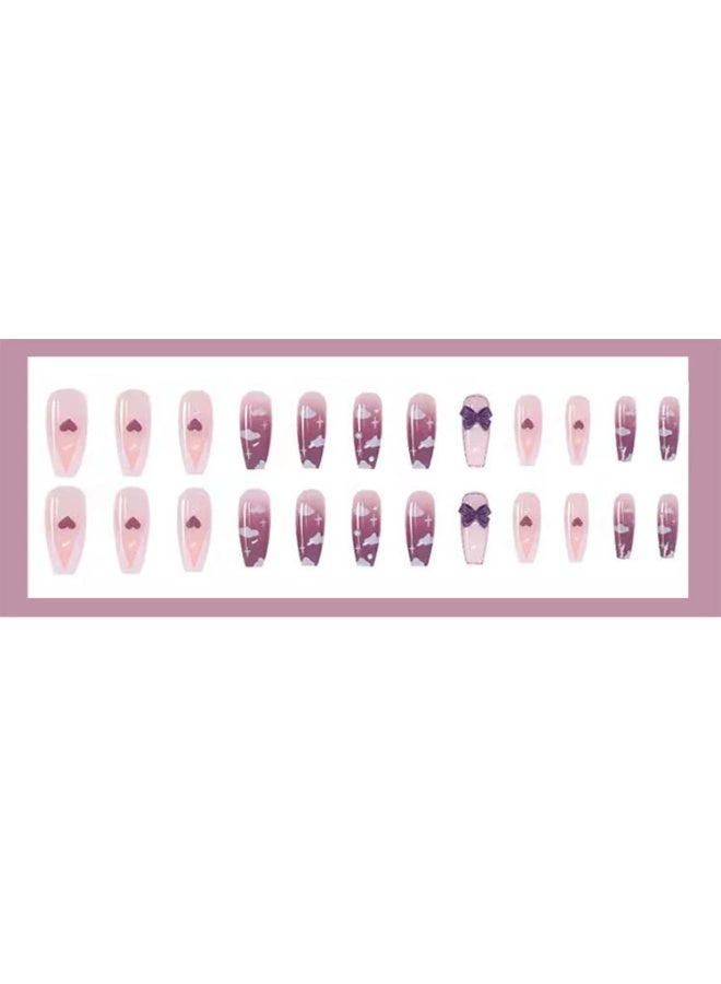 Goolsky Aurora Glitter 3D Bow Press-on Nails in White & Deep Blue for High-Fashion Charm - Image 2