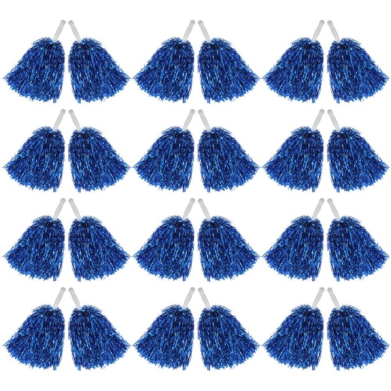 Hooshing 12Pcs Cheerleading Pom Poms Metallic Foil Royal Blue With Plastic Handles For Team Sports Dance Party - Image 1