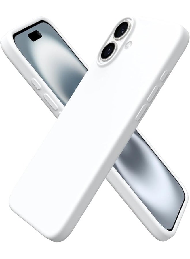 جراب متوافق مع iPhone 16 Plus مقاس 6.7 بوصة، جراب هاتف نحيف من السيليكون السائل بثلاث طبقات مغطى بالكامل بجل ناعم مطاطي وغطاء واقٍ مقاس 6.7 بوصة، أبيض