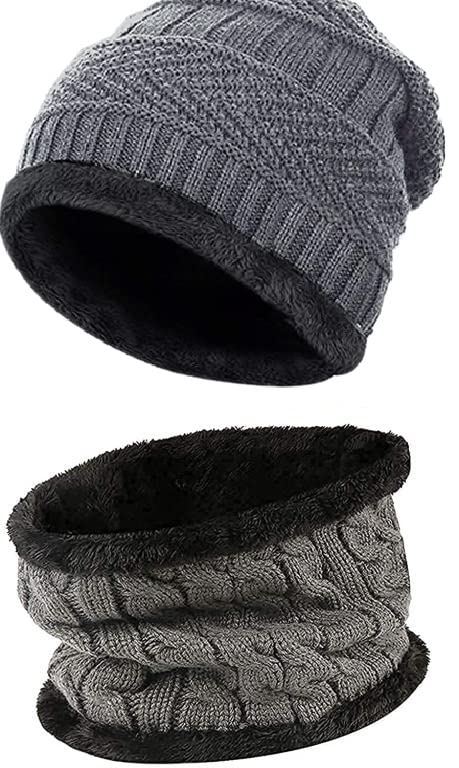 Tex Homz Winter Knit Beanie Woolen Cap Hat and Neck Warmer Scarf Set for Men & Women (2 Piece) Grey - Image 4
