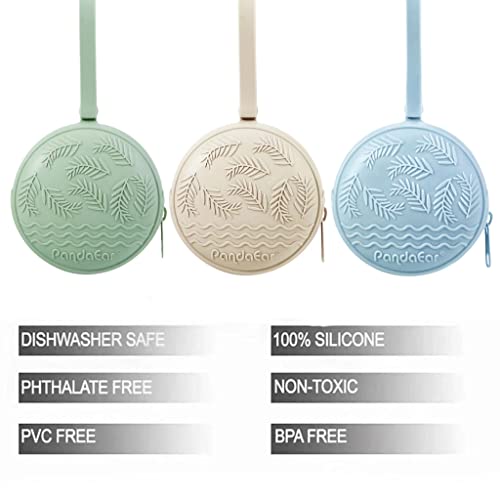 PandaEar 3 Pack Silicone Pacifier Holder Case Portable Travel Pacifier Pouch for Newborns BPAFree Silicone Pacifier Storage Container for Boys Girls Green Blue Cream - Image 3