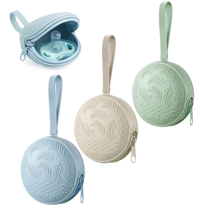 PandaEar 3 Pack Silicone Pacifier Holder Case Portable Travel Pacifier Pouch for Newborns BPAFree Silicone Pacifier Storage Container for Boys Girls Green Blue Cream - Image 2