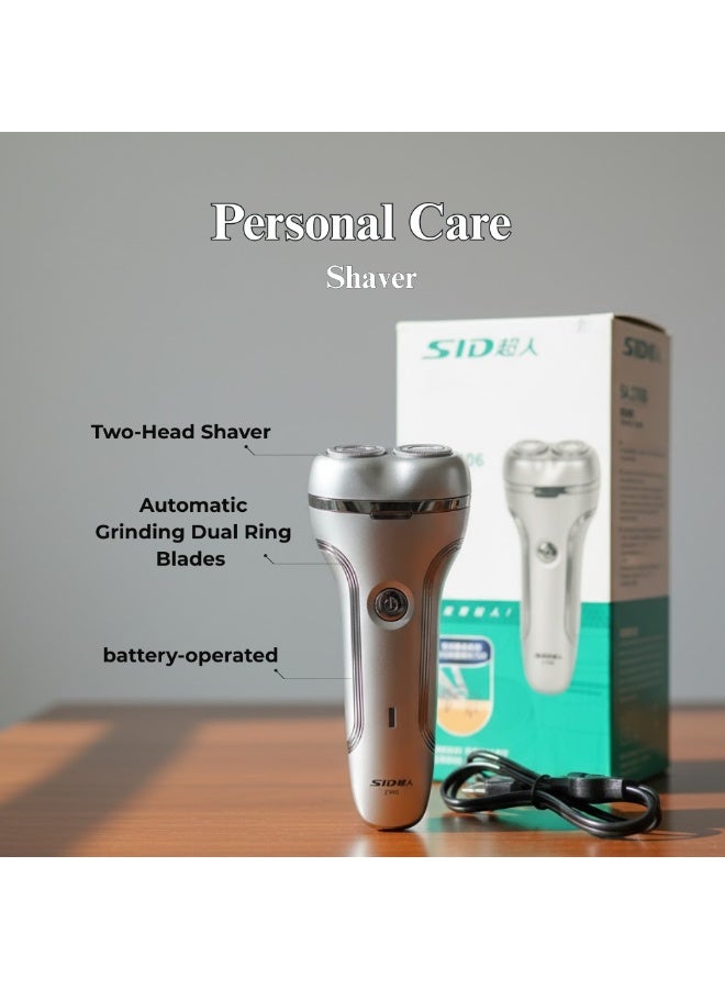 اس اي دي ماكينة حلاقة دوارة ثنائية الرأس من SID للرجال | ماكينة حلاقة لحية لاسلكية قابلة لإعادة الشحن مع شفرات حلقية مزدوجة تعمل تلقائيًا | ماكينة إزالة شعر الوجه المحمولة للاستخدام الجاف والرطب - Image 1
